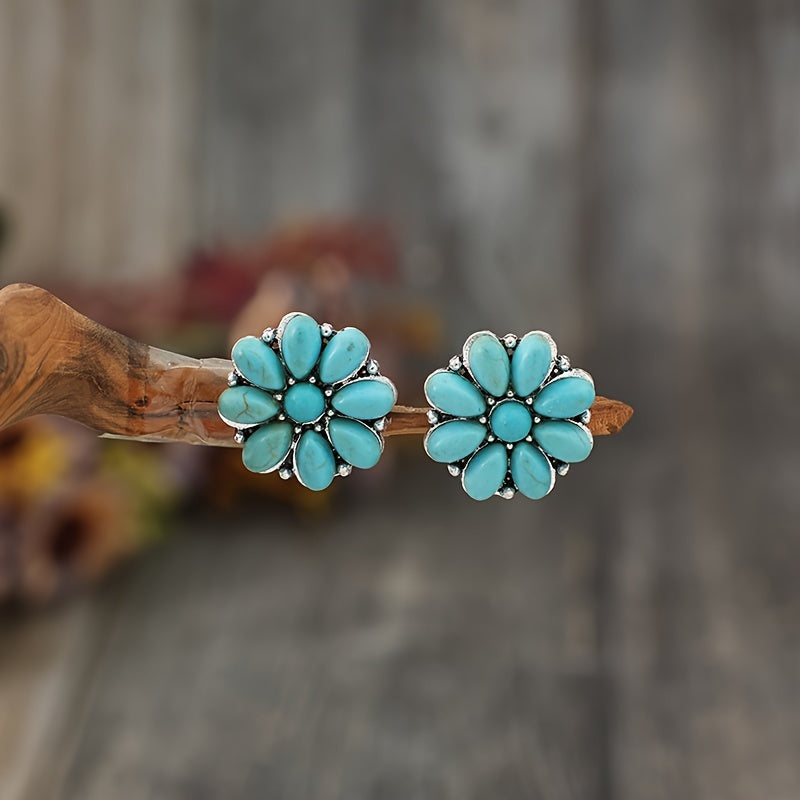 Seraphine Turquoise Petal Studs | White Gold