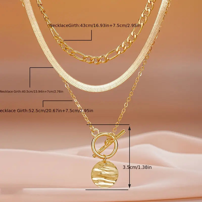Samira Textured Coin Layered Necklace | Gold