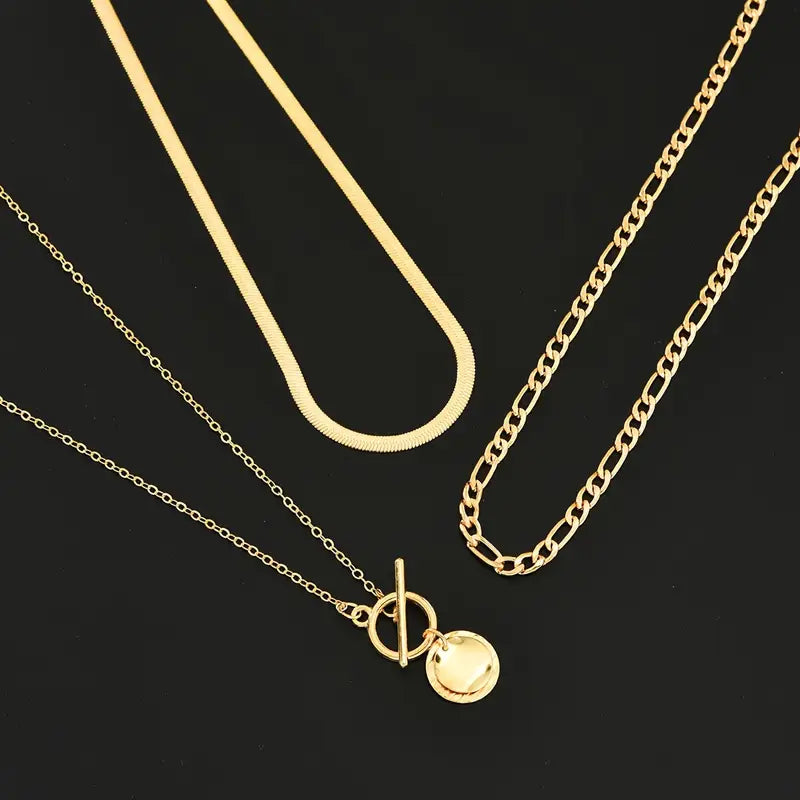 Samira Textured Coin Layered Necklace | Gold