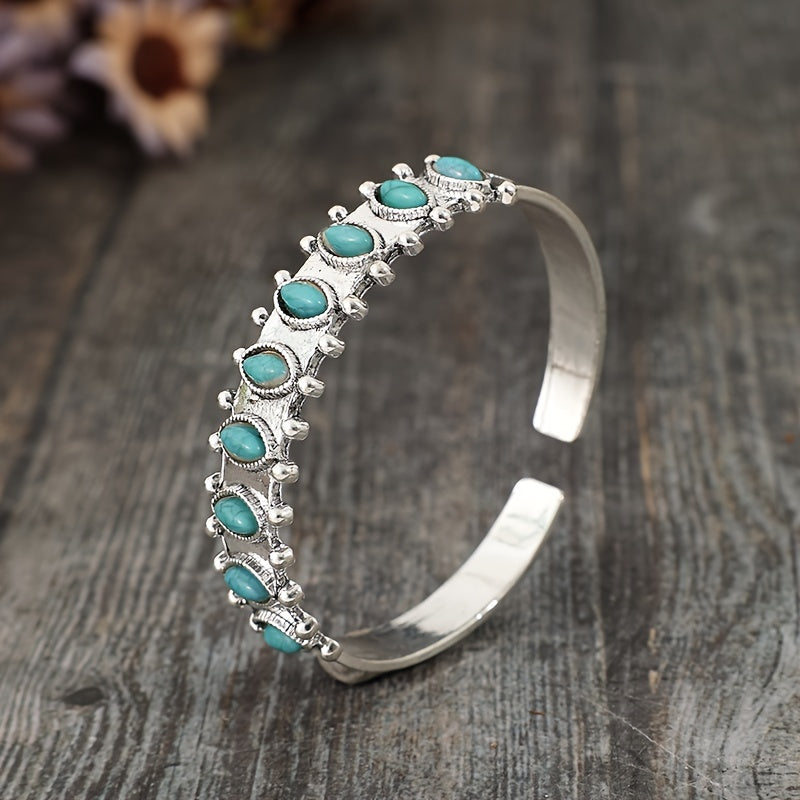 Amira Turquoise Cuff Bracelet | White Gold