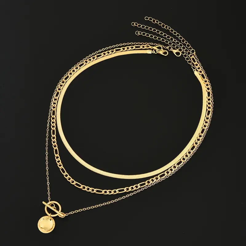 Samira Textured Coin Layered Necklace | Gold
