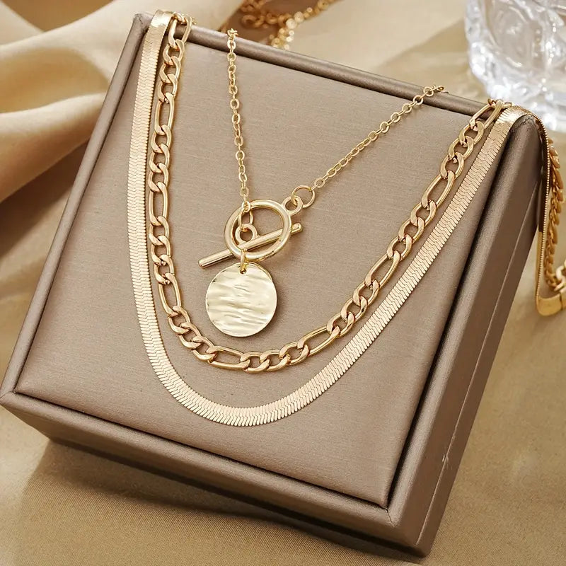 Samira Textured Coin Layered Necklace | Gold