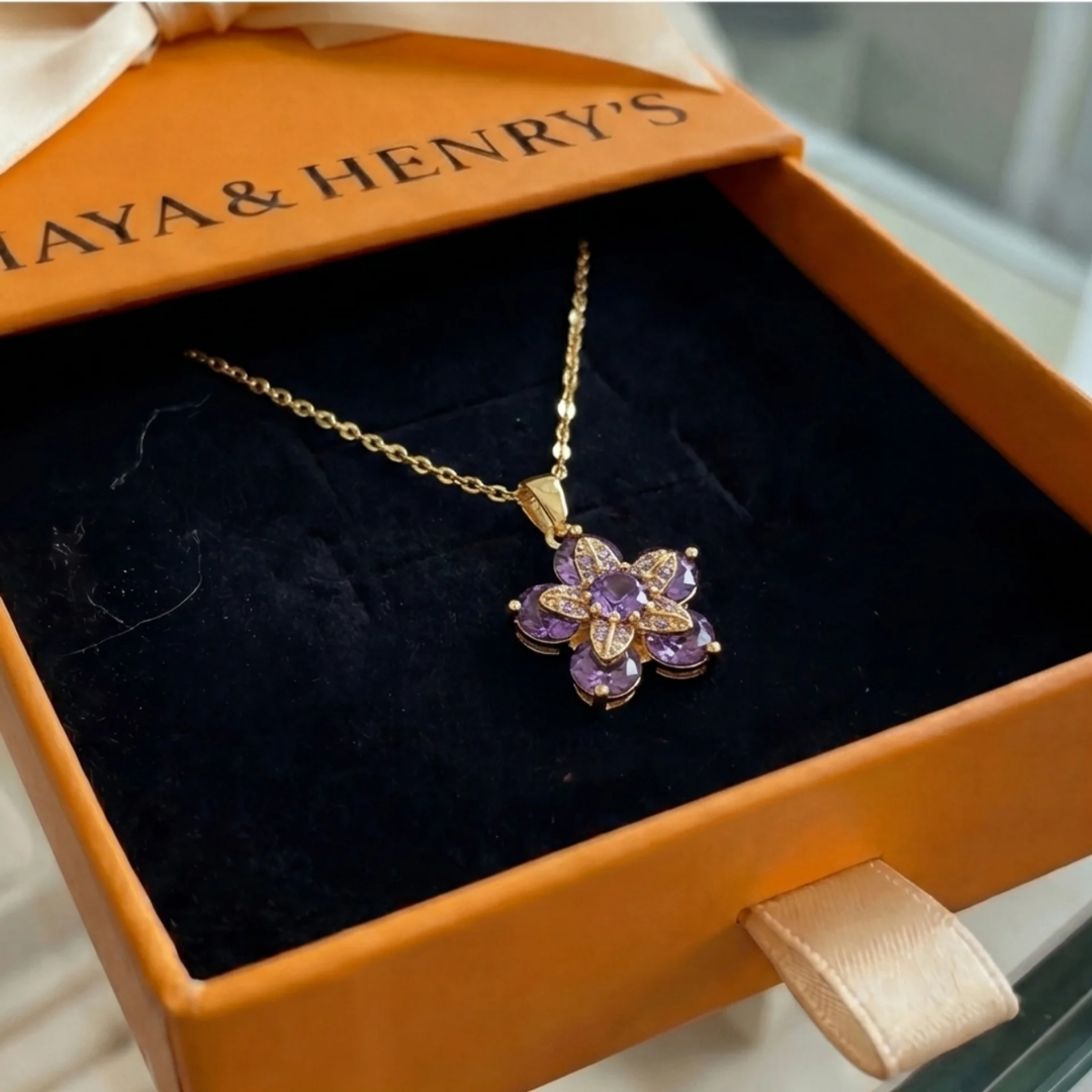 Adeline Violet Flower Necklace | Gold