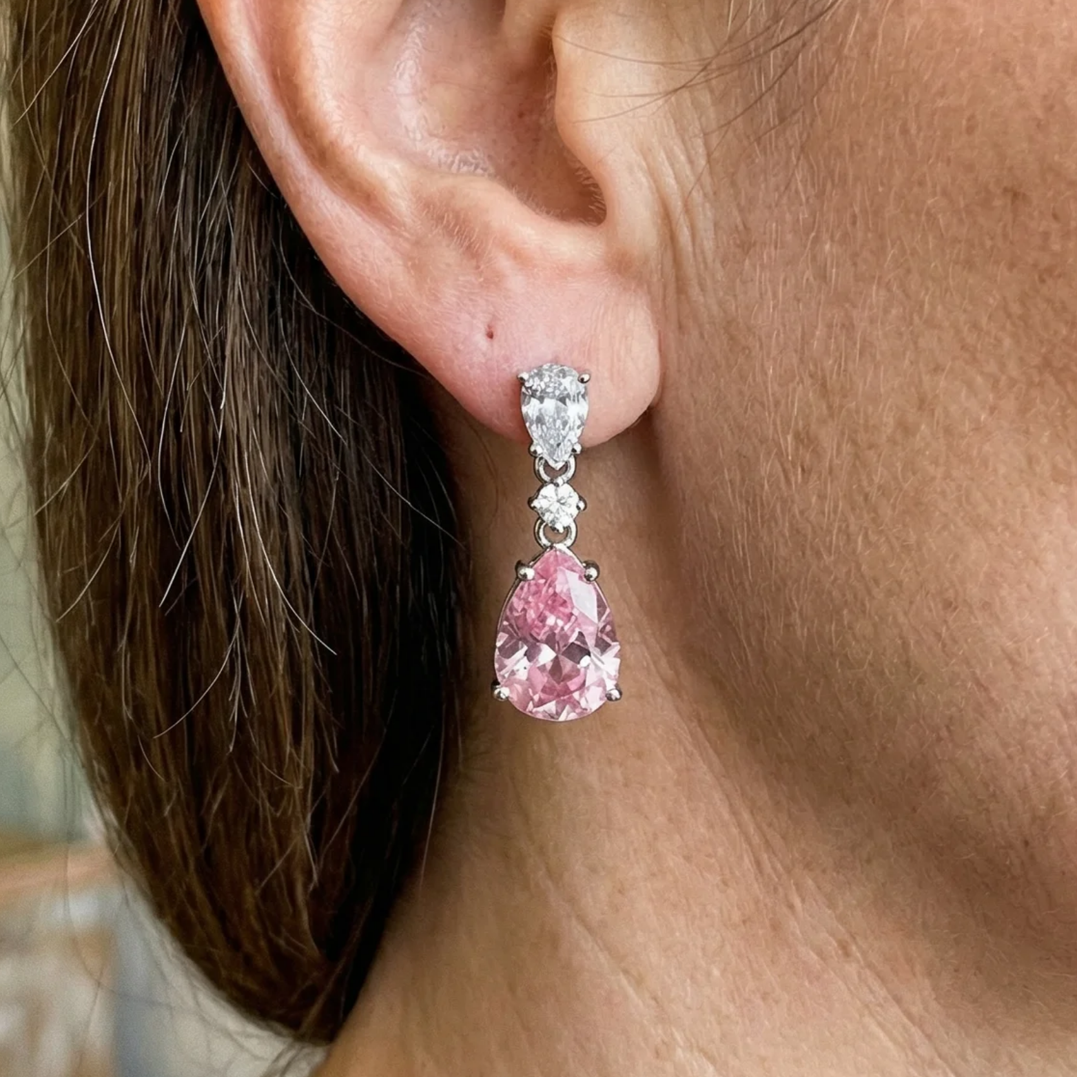 Mirelle Blushflare Drop Earrings | White Gold