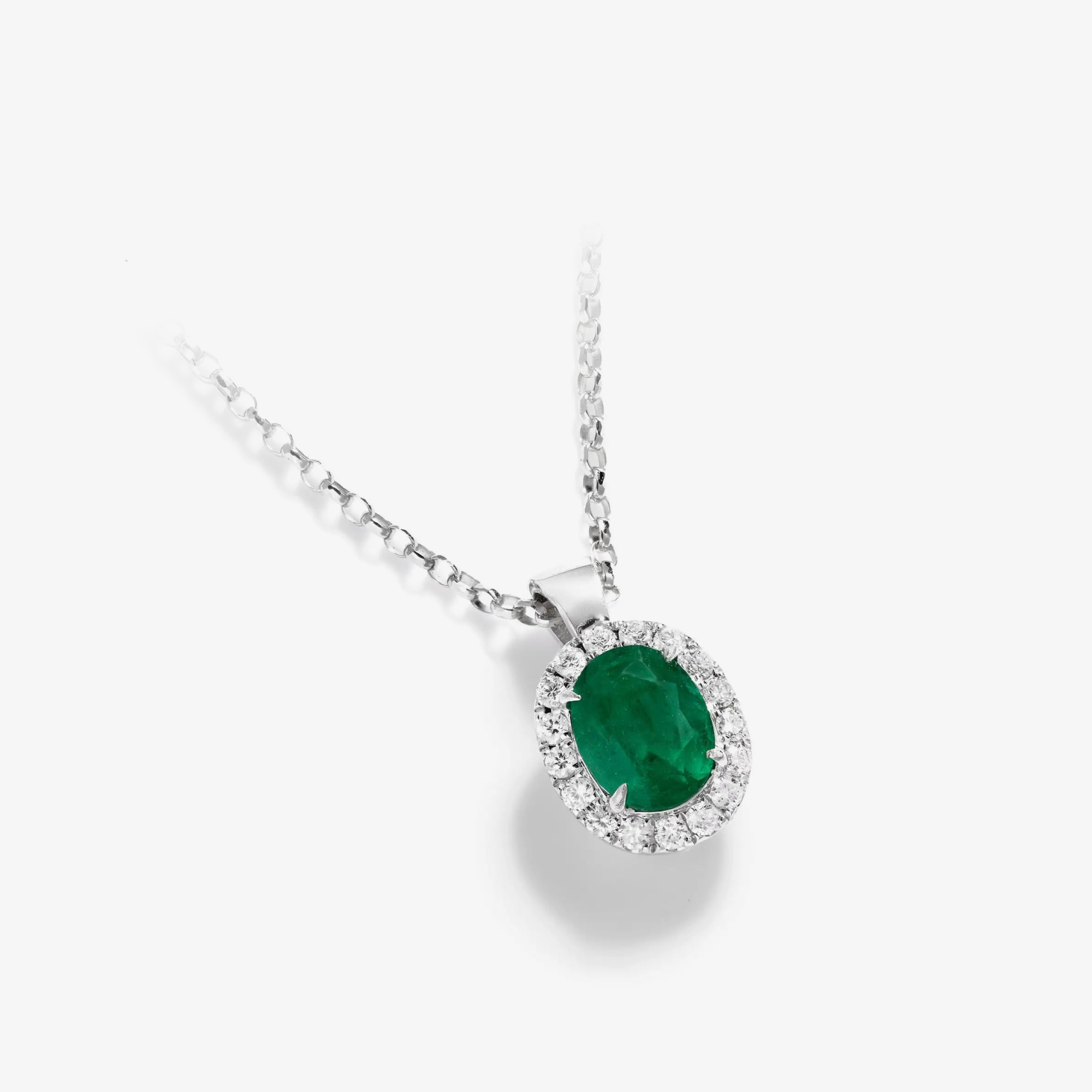 Mvraki Signature Oval Emerald and Diamond Necklace