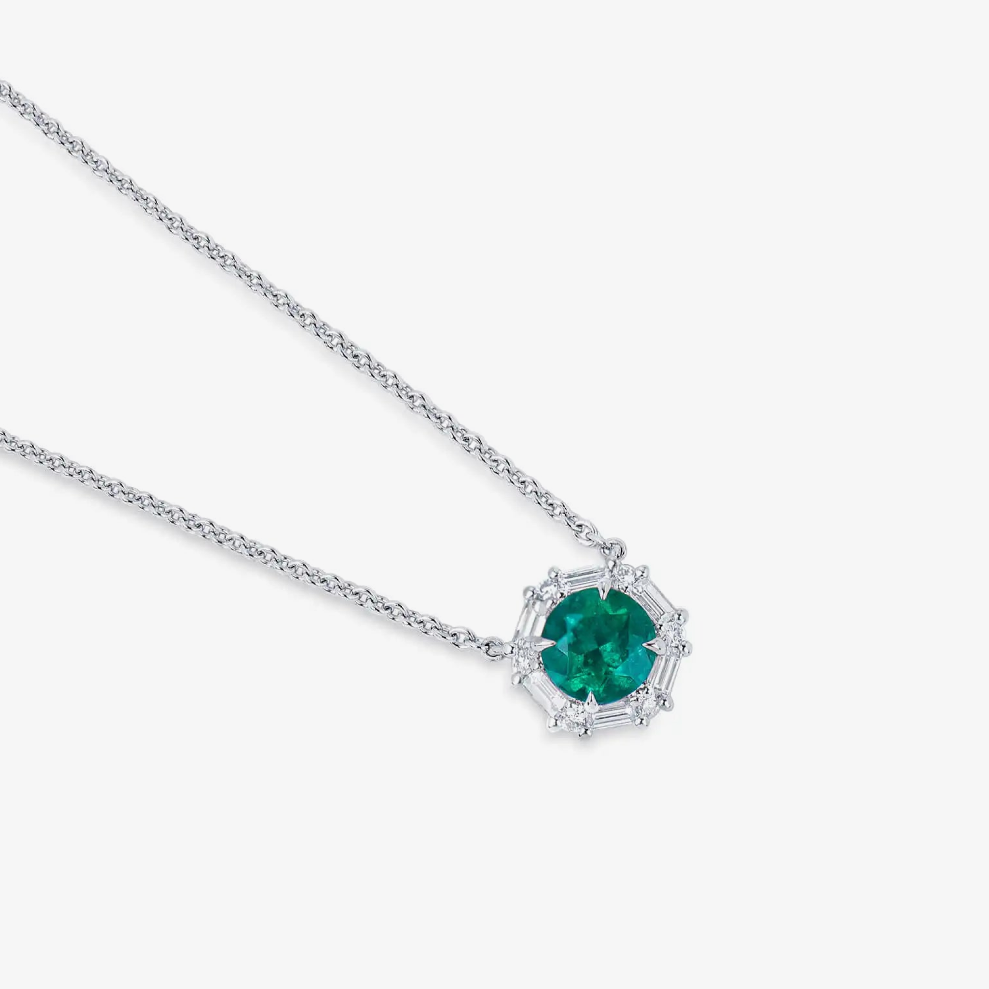 Mvraki Signature Round Emerald and Diamond Necklace