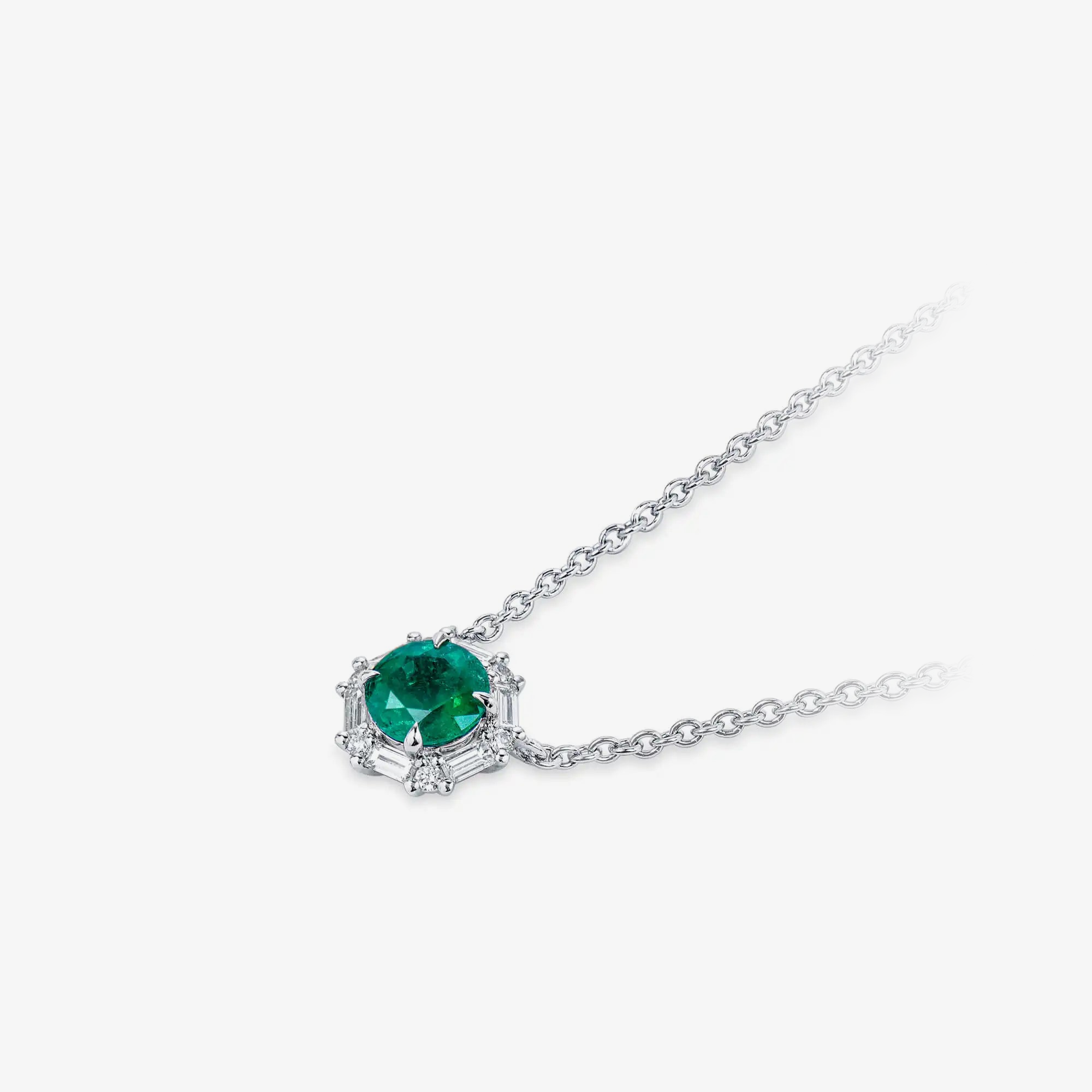 Mvraki Signature Round Emerald and Diamond Necklace