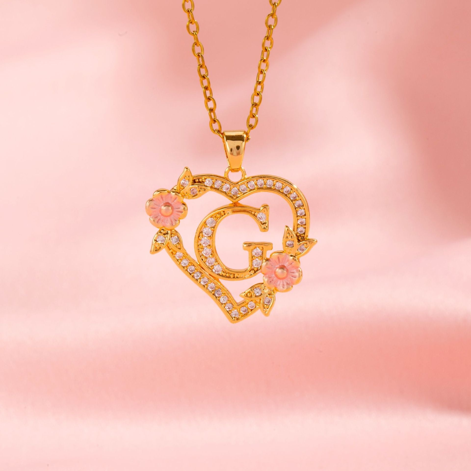 Floral Charm Initial Necklace | Gold