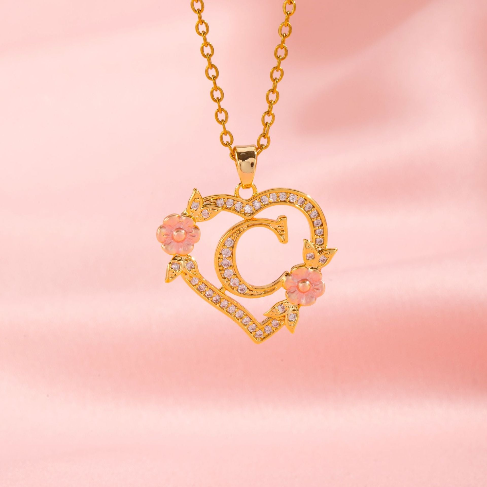 Floral Charm Initial Necklace | Gold