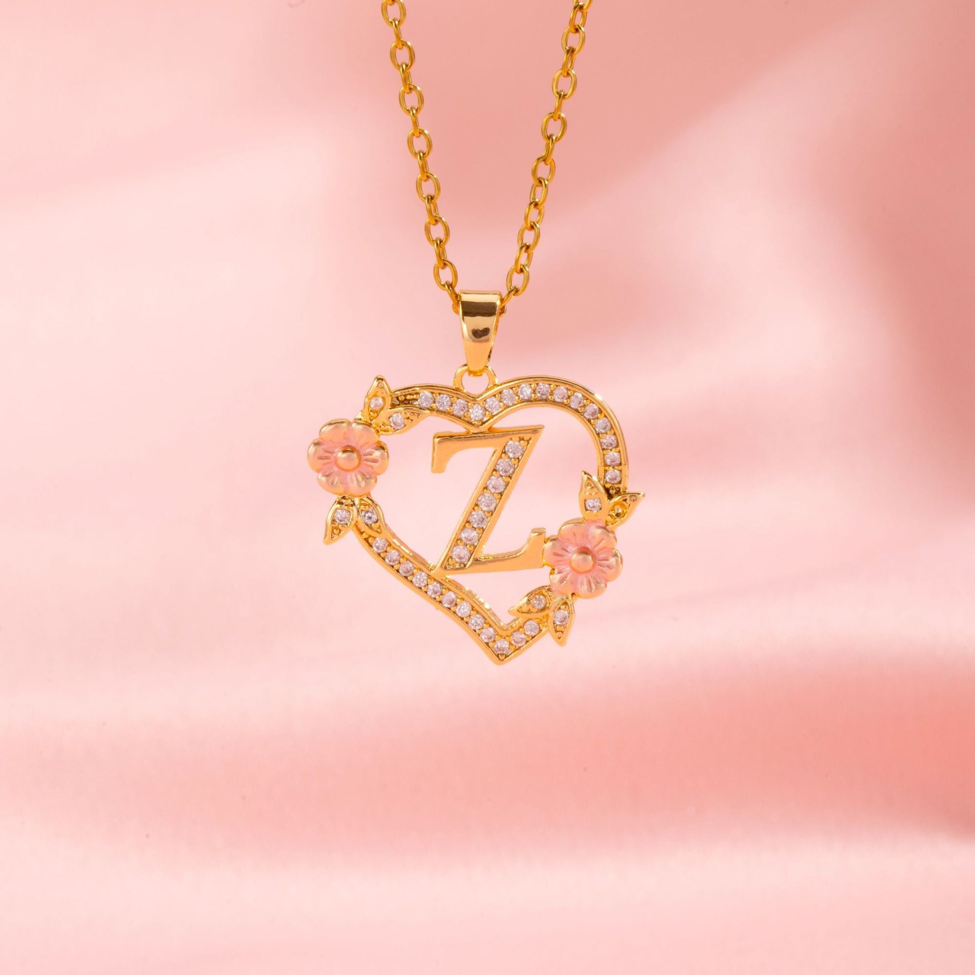Floral Charm Initial Necklace | Gold