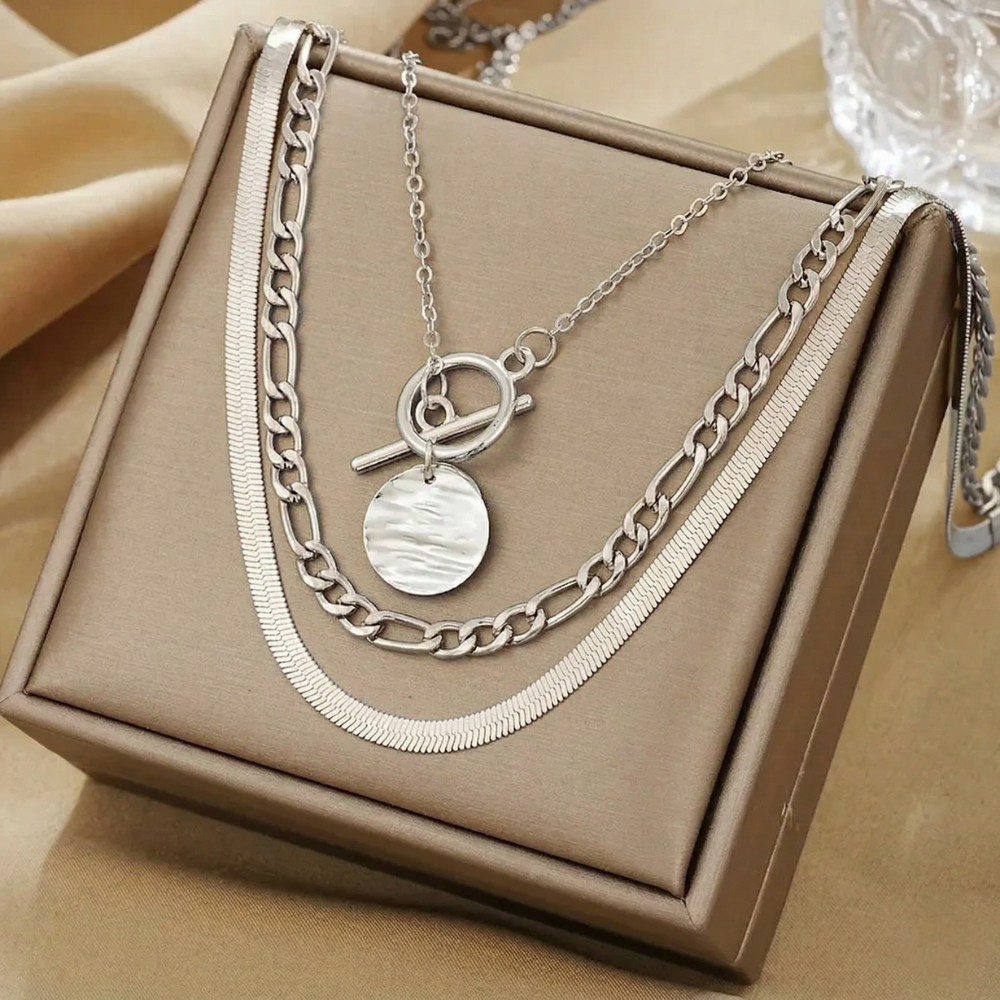 Samira Textured Coin Layered Necklace | Gold