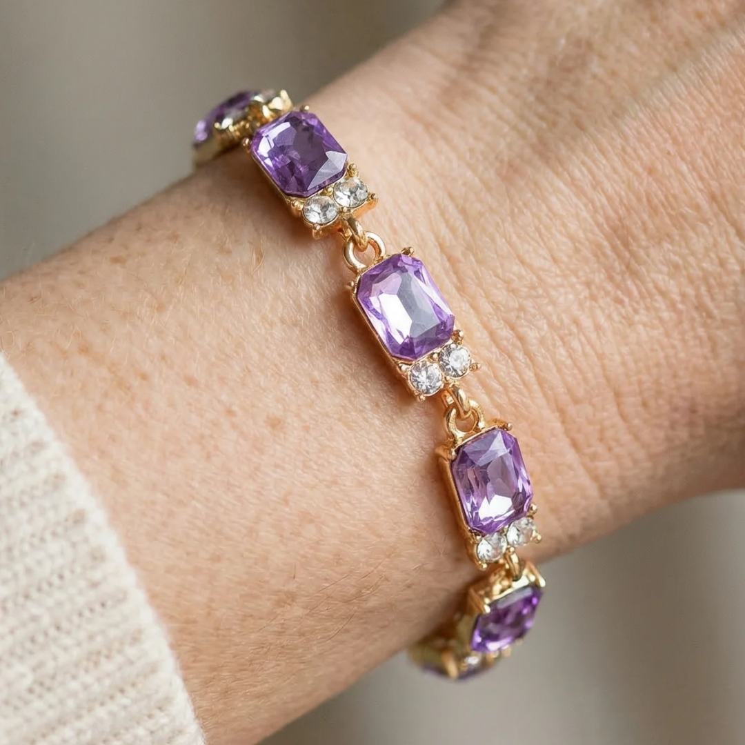 Valentina Amethyst Charm Bracelet | Gold
