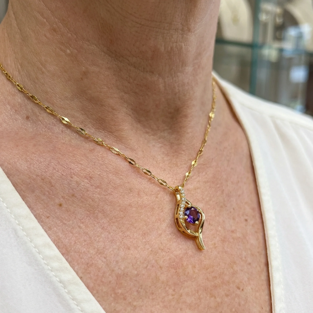 Vera Amethyst Swirl Necklace | Gold