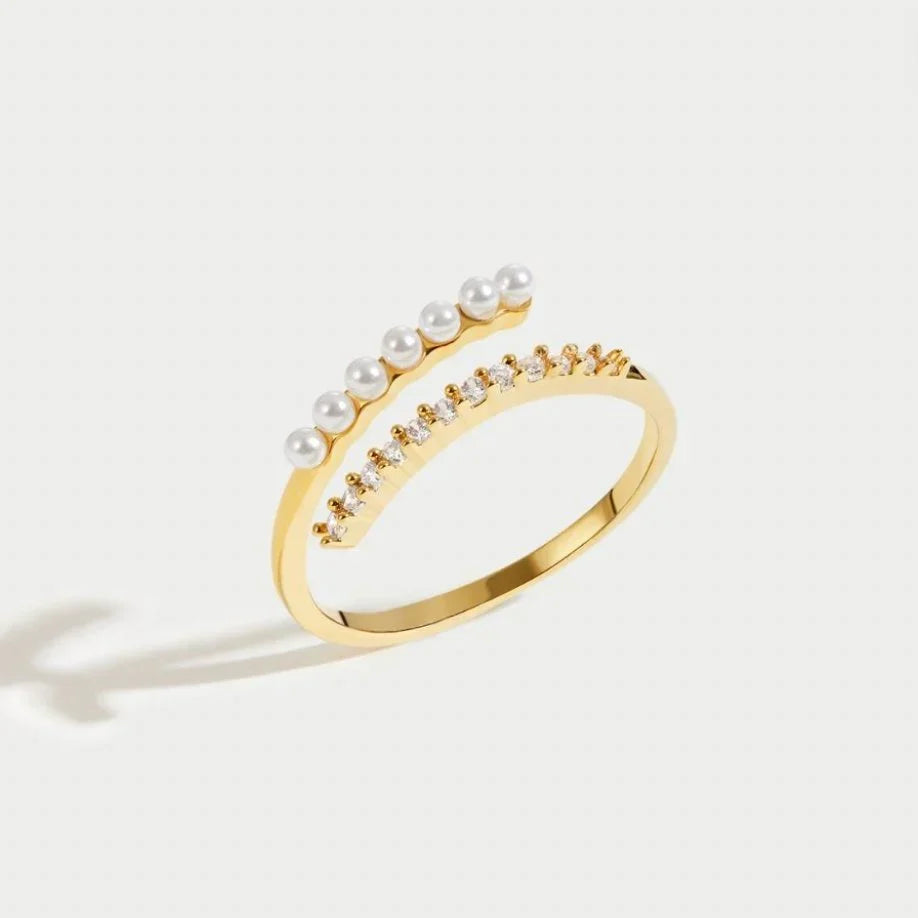 Vivelle Pearl Crystal Open Ring | Gold
