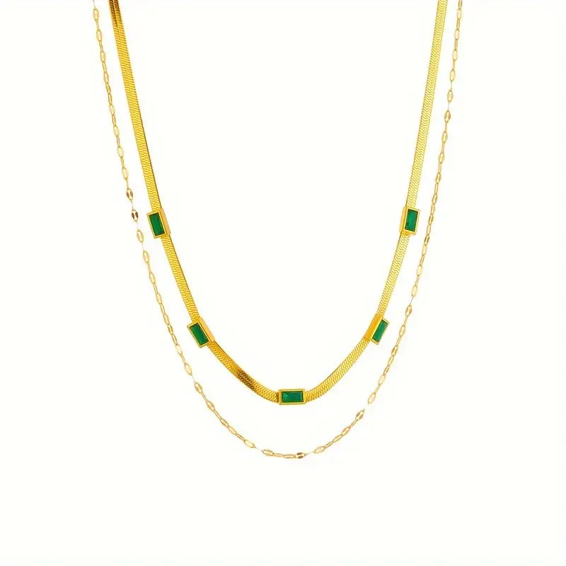 Serena Gem Double-Layer Retro Necklace | Gold