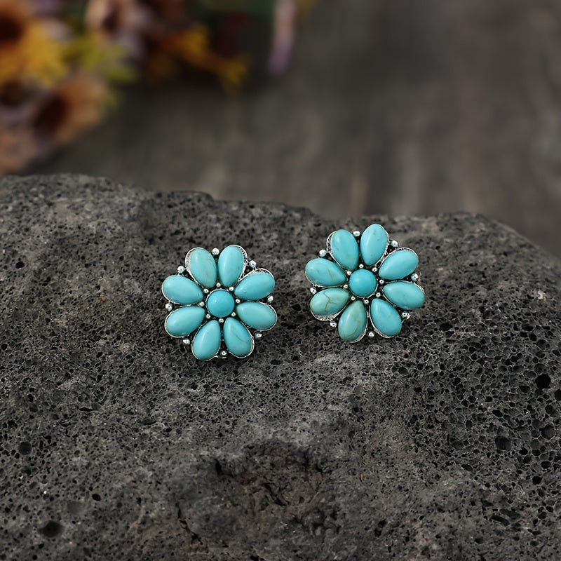 Seraphine Turquoise Petal Studs | White Gold