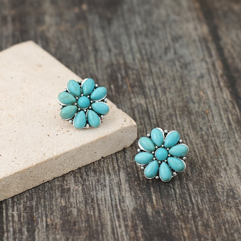 Seraphine Turquoise Petal Studs | White Gold