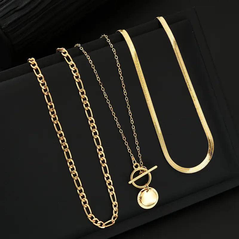 Samira Textured Coin Layered Necklace | Gold