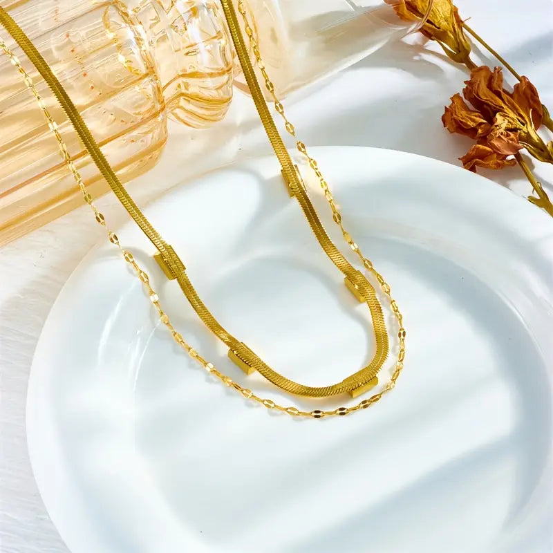 Serena Gem Double-Layer Retro Necklace | Gold