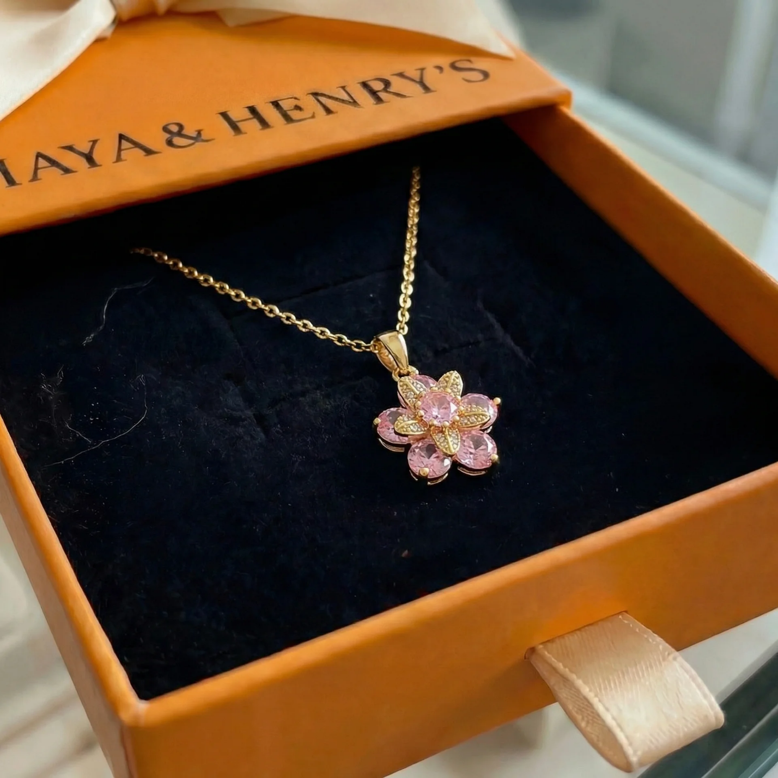 Amalia Pink Flower Necklace | Gold