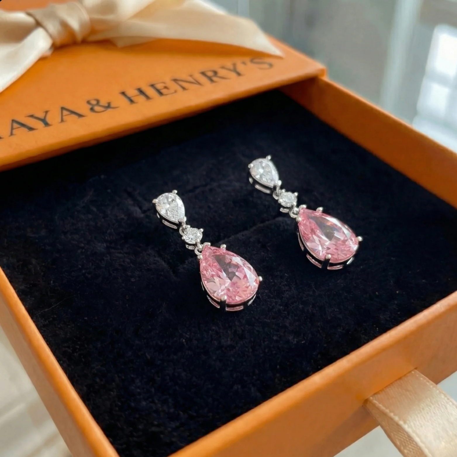 Mirelle Blushflare Drop Earrings | White Gold