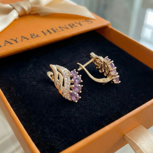 Nivella Violet Feather Earrings | Rose Gold