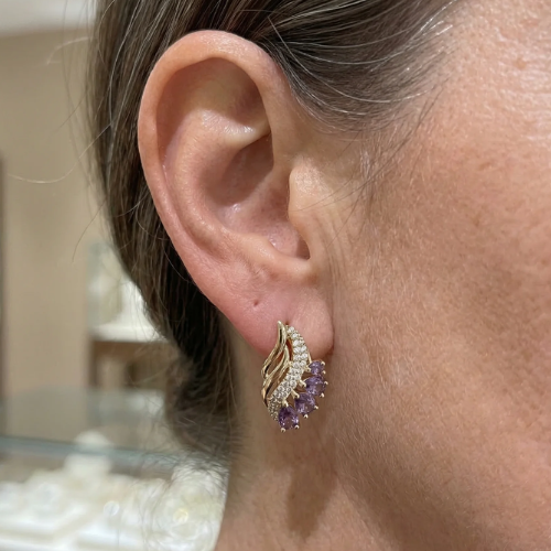 Nivella Violet Feather Earrings | Rose Gold