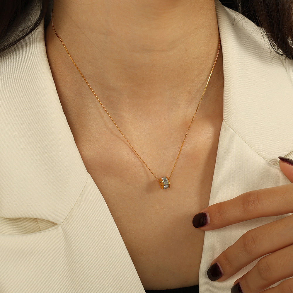 Elena Polished Barrel Necklace | Gold