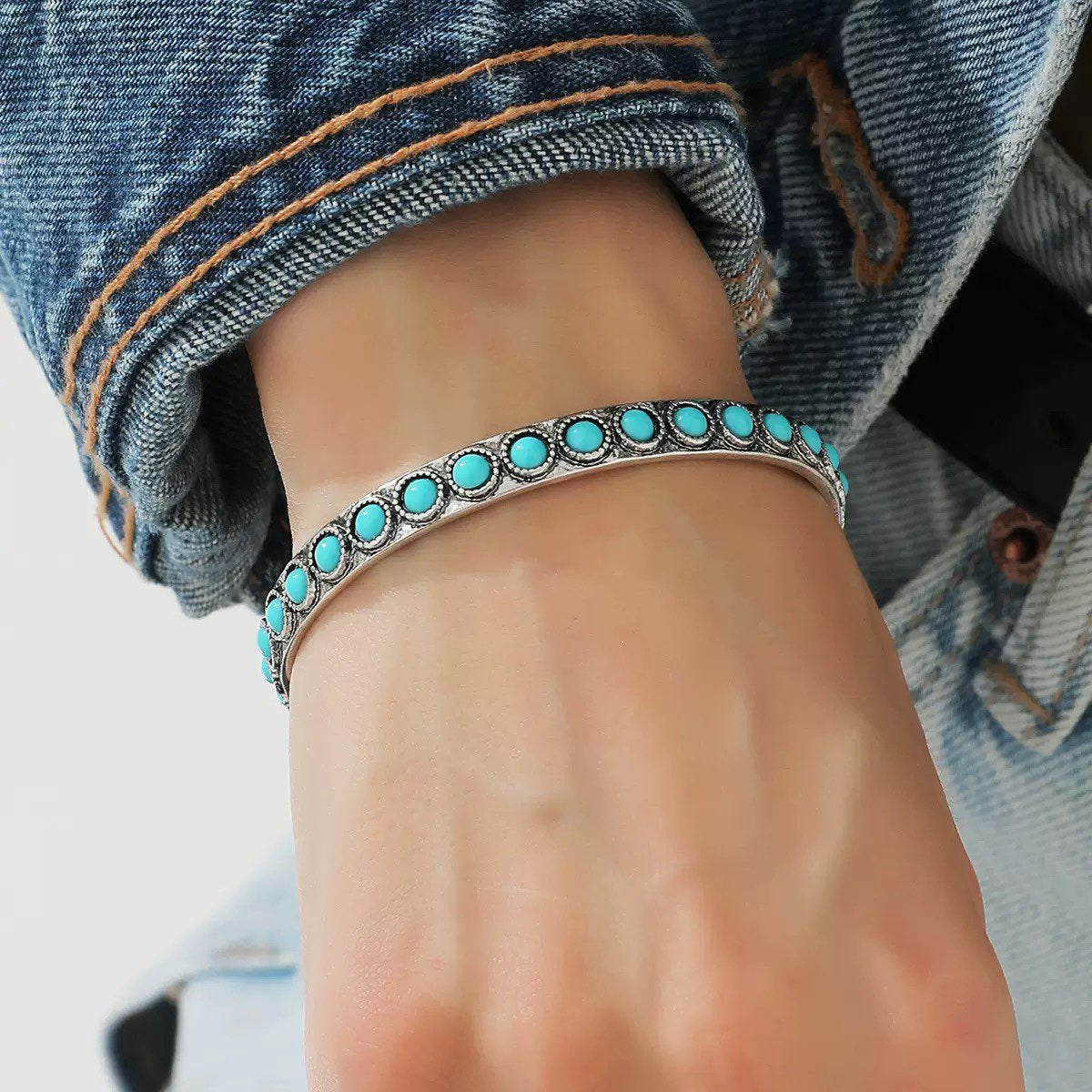 Talisa Turquoise Open Bracelet | White Gold