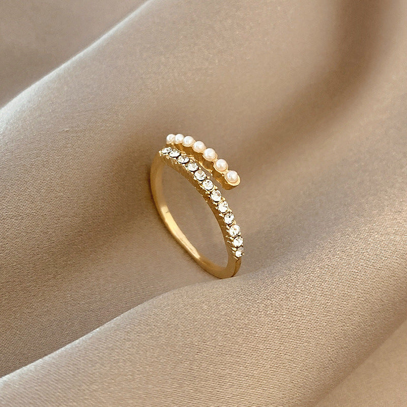 Vivelle Pearl Crystal Open Ring | Gold