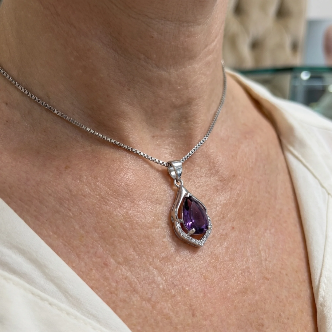 Selene Crescent Drop Necklace | White Gold