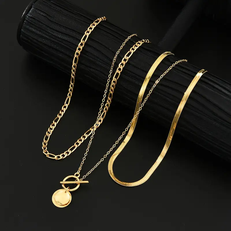 Samira Textured Coin Layered Necklace | Gold
