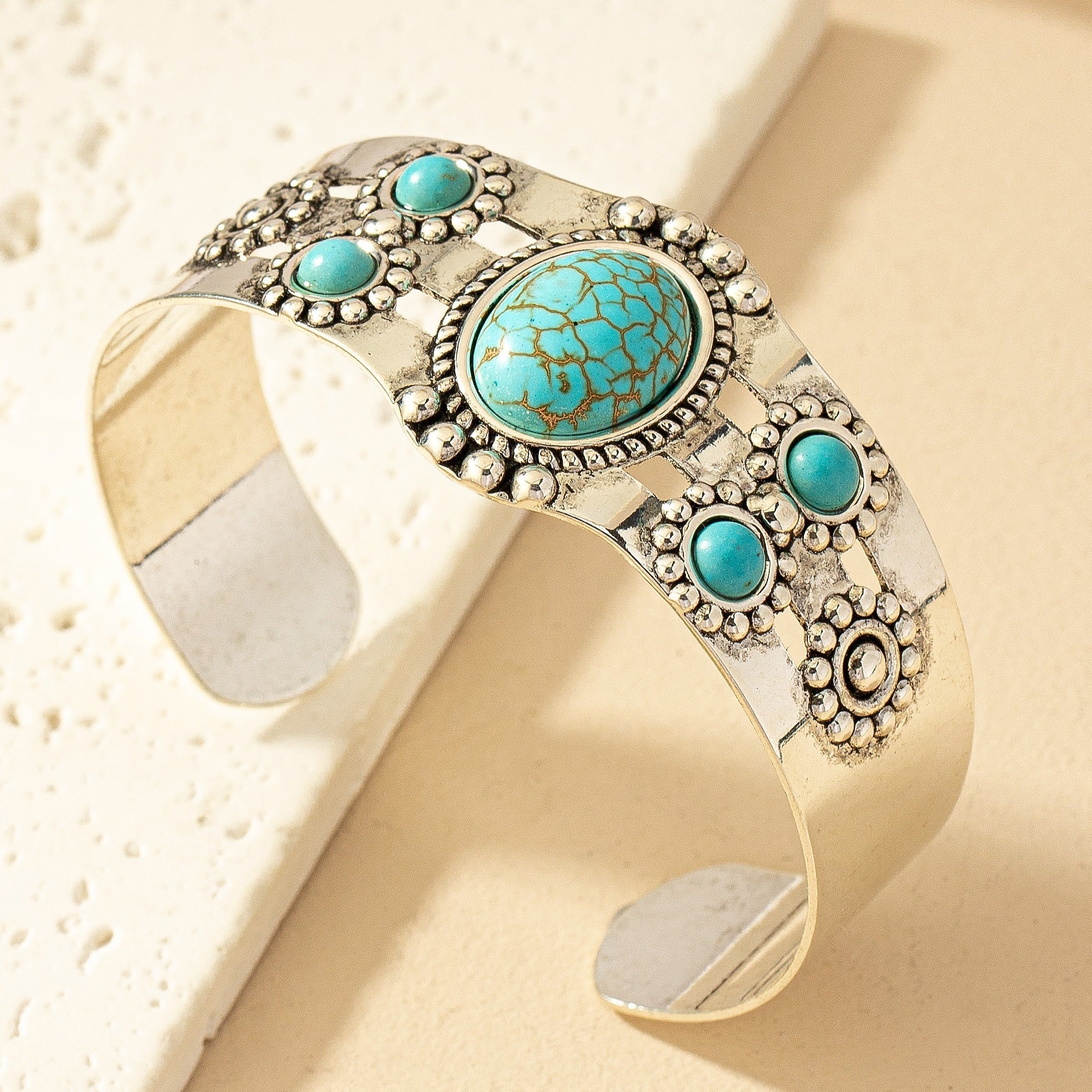 Serena Turquoise Cuff Bracelet | White Gold