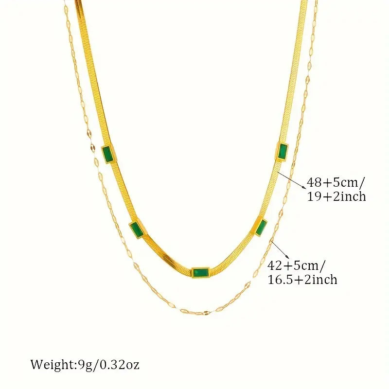Serena Gem Double-Layer Retro Necklace | Gold