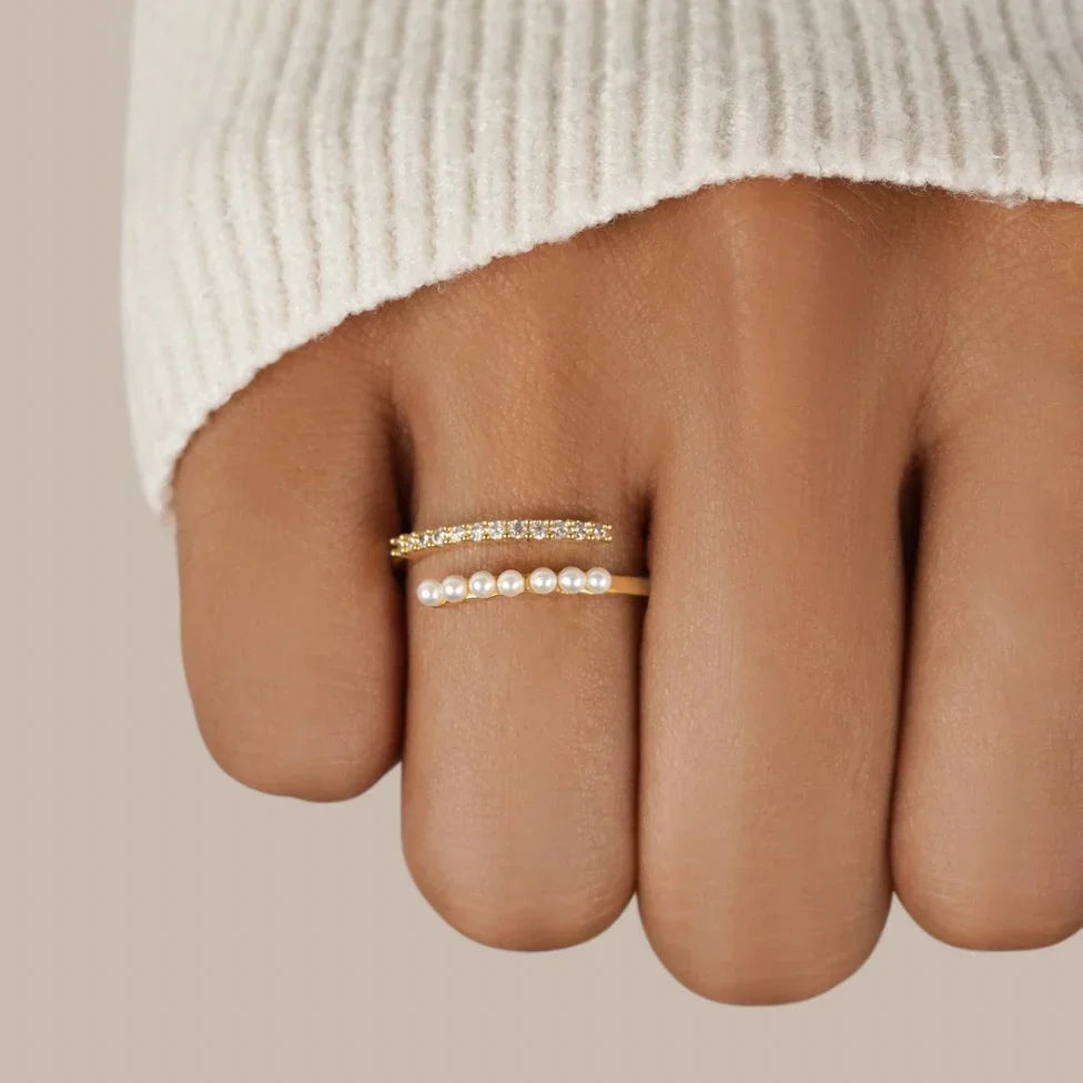 Vivelle Pearl Crystal Open Ring | Gold